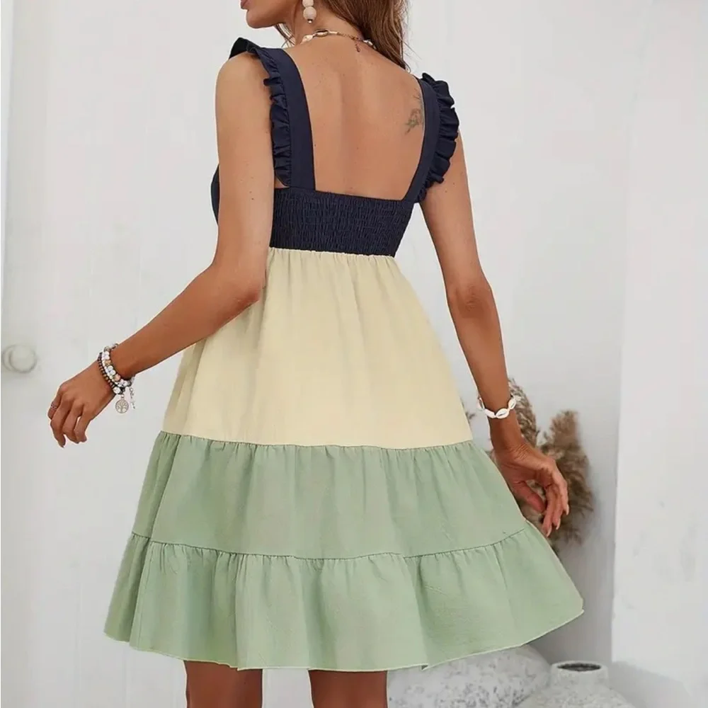 Color Block Ruffle Trim Tank Dress - Picture 2 of 5